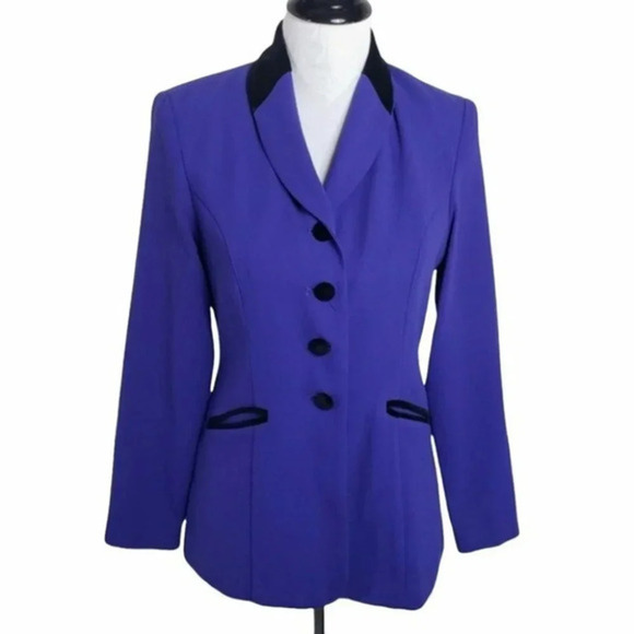 Amanda‎ Smith 4P Purple equestrian style blazer w/ black velvet trim - Picture 1 of 6